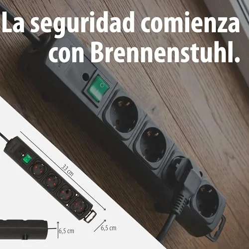Brennenstuhl ▫️ Comfort Line - extensão com 4 tomadas para montagem (cabo de 2 m, interruptor iluminado, para montagem, ficha plana) Preto 6