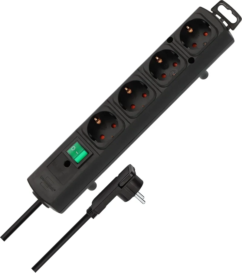 Brennenstuhl ▫️ Comfort Line - extensão com 4 tomadas para montagem (cabo de 2 m, interruptor iluminado, para montagem, ficha plana) Preto