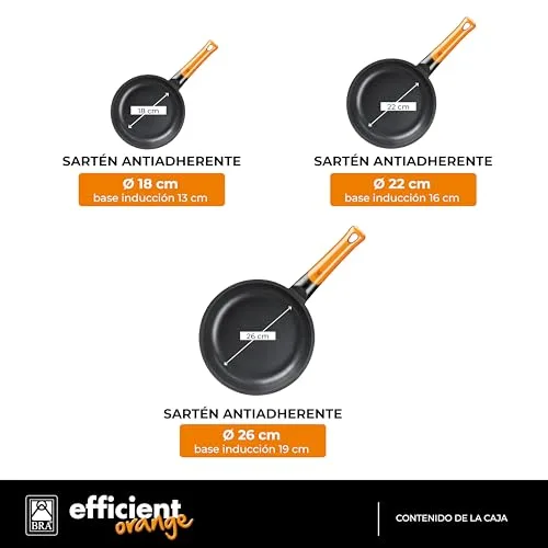BRA ▫️ Efficient Orange | Conjunto de 3 frigideiras de 18, 22 e 26 cm 2