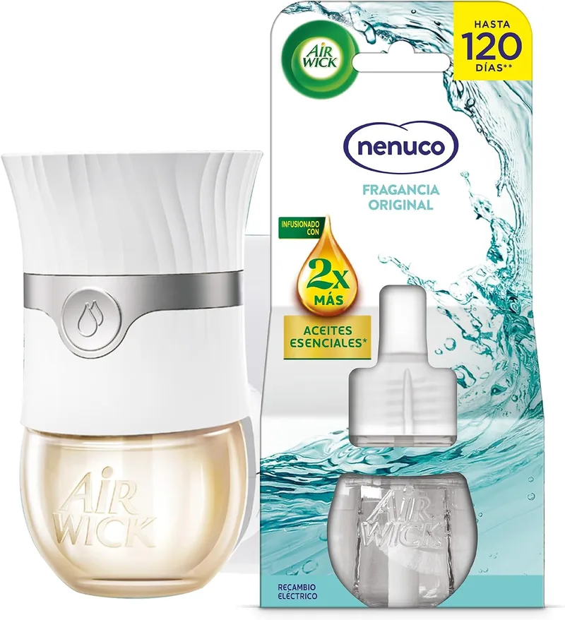 Air Wick ▫️ Elétrico: Aparelho e recarga de ambientador automático elétrico, essência para a casa com aroma a Nenuco - 1 aparelho e 1 recarga;