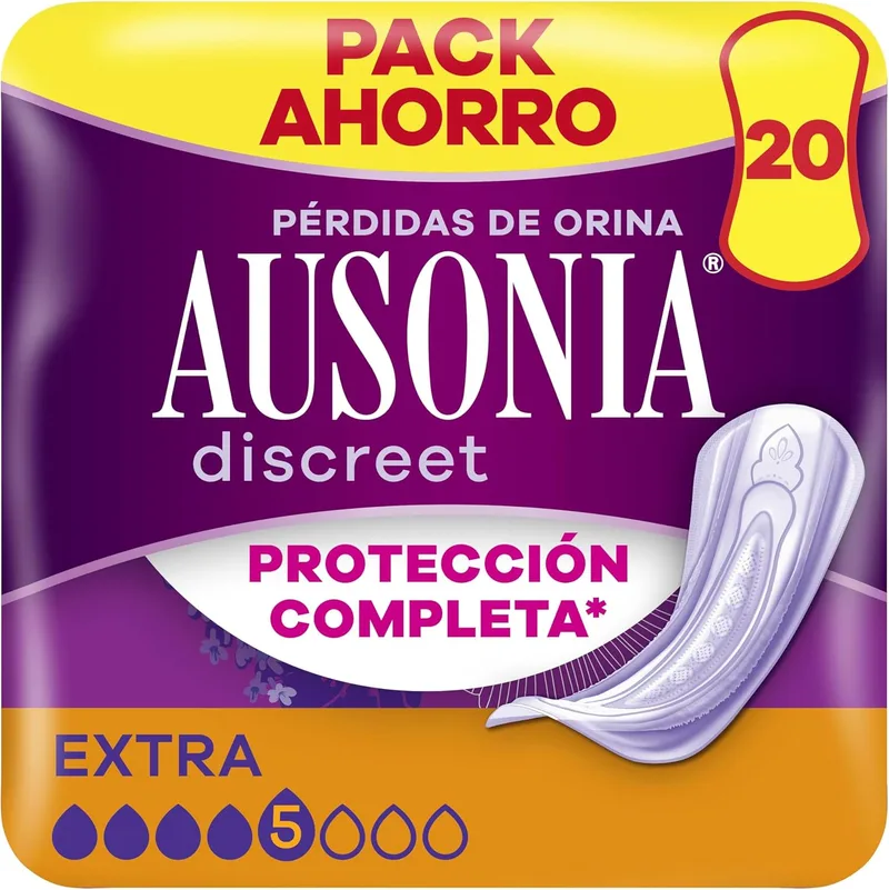 AUSONIA ▫️ Pensos discretos extra, 20 unidades, para as perdas de urina das mulheres, proteção completa*, discrição incrível