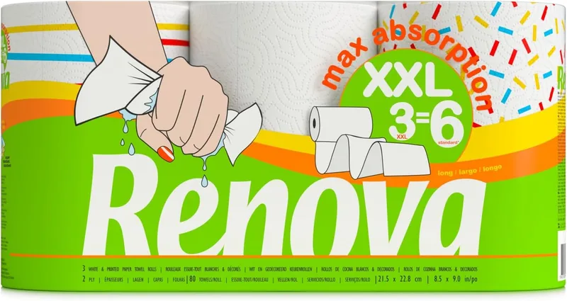 Renova ▫️ Rolo de papel de cozinha 3 unidades (embalagem de 1)