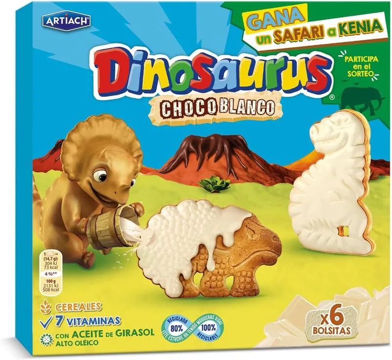 Artiach ▫️ Dinosaurus Choco Branco 264g (6 saquetas)