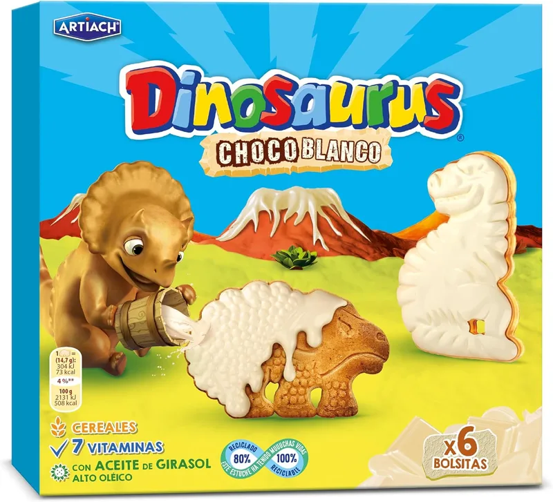 Artiach ▫️ Dinosaurus Choco Branco 264g (6 saquetas)