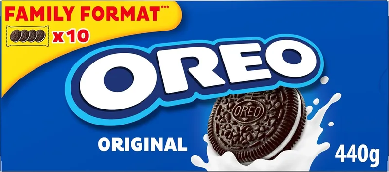 Oreo ▫️ Bolachas com pepitas de chocolate recheadas com creme e sabor a baunilha Original, embalagem de 440 g