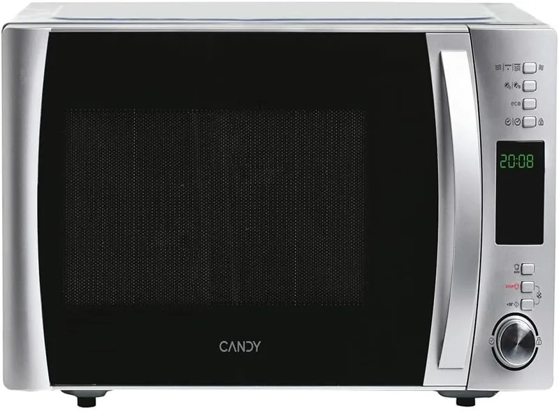 CANDY ▫️ CMXC25DCS - Forno micro-ondas combinado com grelhador e aplicação para cozinhar, Capacidade 25L, 40 programas automáticos, Plataforma giratória 31,5cm, Potência 900W/1000W/2000W, Cor prata