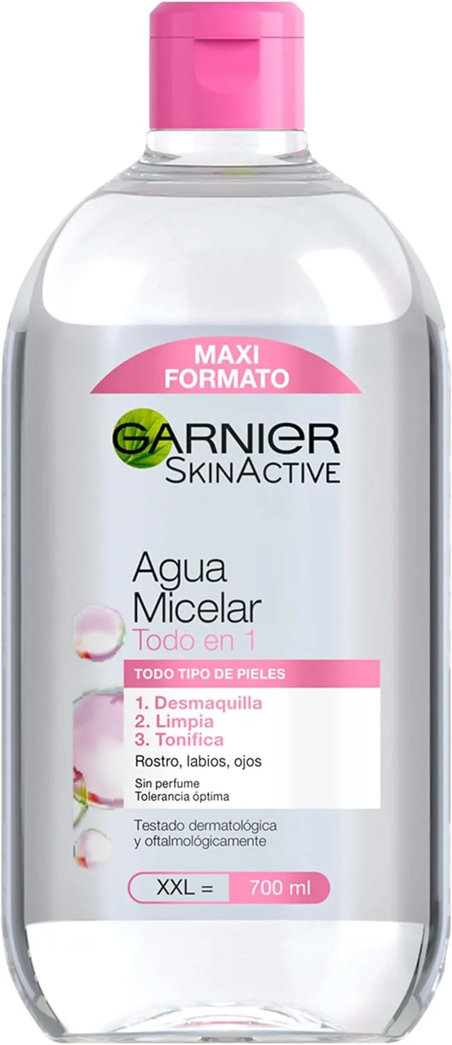 Garnier ▫️ Skin Active, Água Micelar Clássica Tudo-em-Um, Desmaquilhante, Limpador Facial, Limpa o Rosto, Lábios e Olhos, Sem Enxaguar, para Todos os Tipos de Pele, Formato Maxi, 700 ml