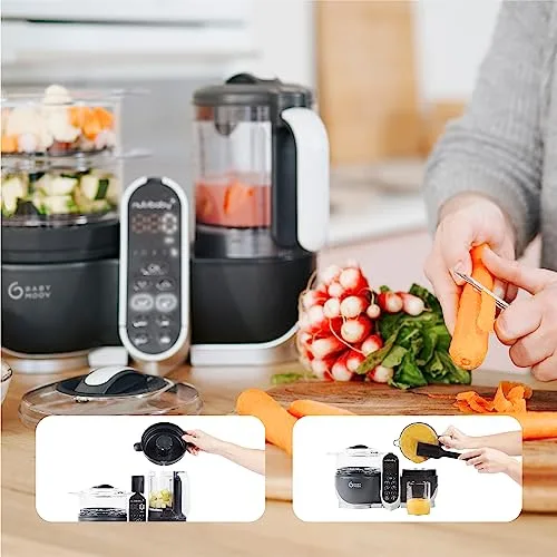 Babymoov ▫️ Nutribaby(+), Robô Multifunções 6 em 1, Cozedor a Vapor, Liquidificador, Grande Capacidade para o Bebé, Ideal para Cozinhar em Lotes, Cinzento 6