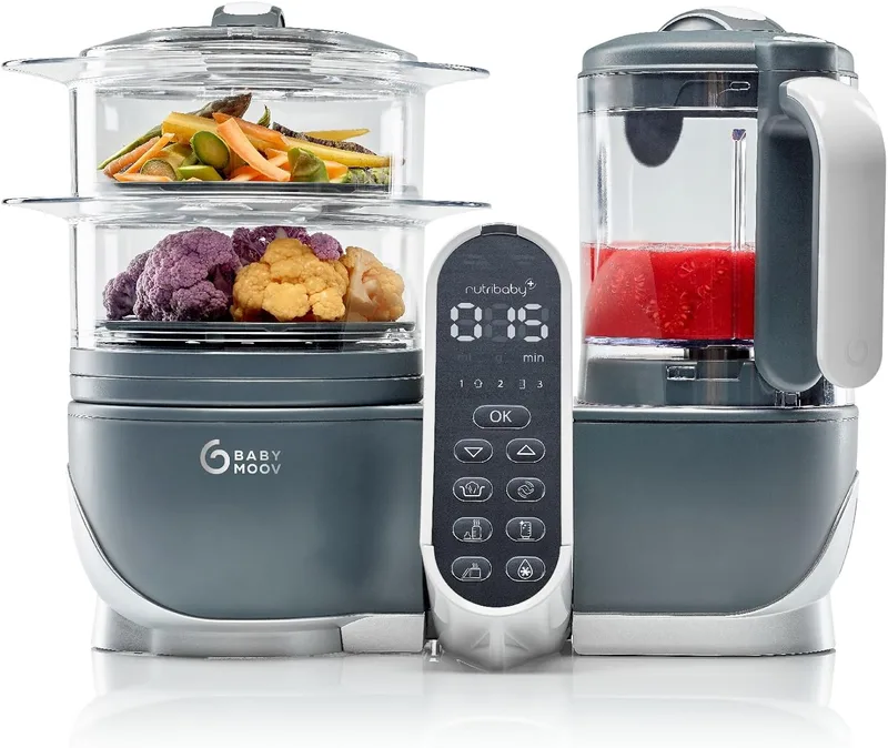 Babymoov ▫️ Nutribaby(+), Robô Multifunções 6 em 1, Cozedor a Vapor, Liquidificador, Grande Capacidade para o Bebé, Ideal para Cozinhar em Lotes, Cinzento