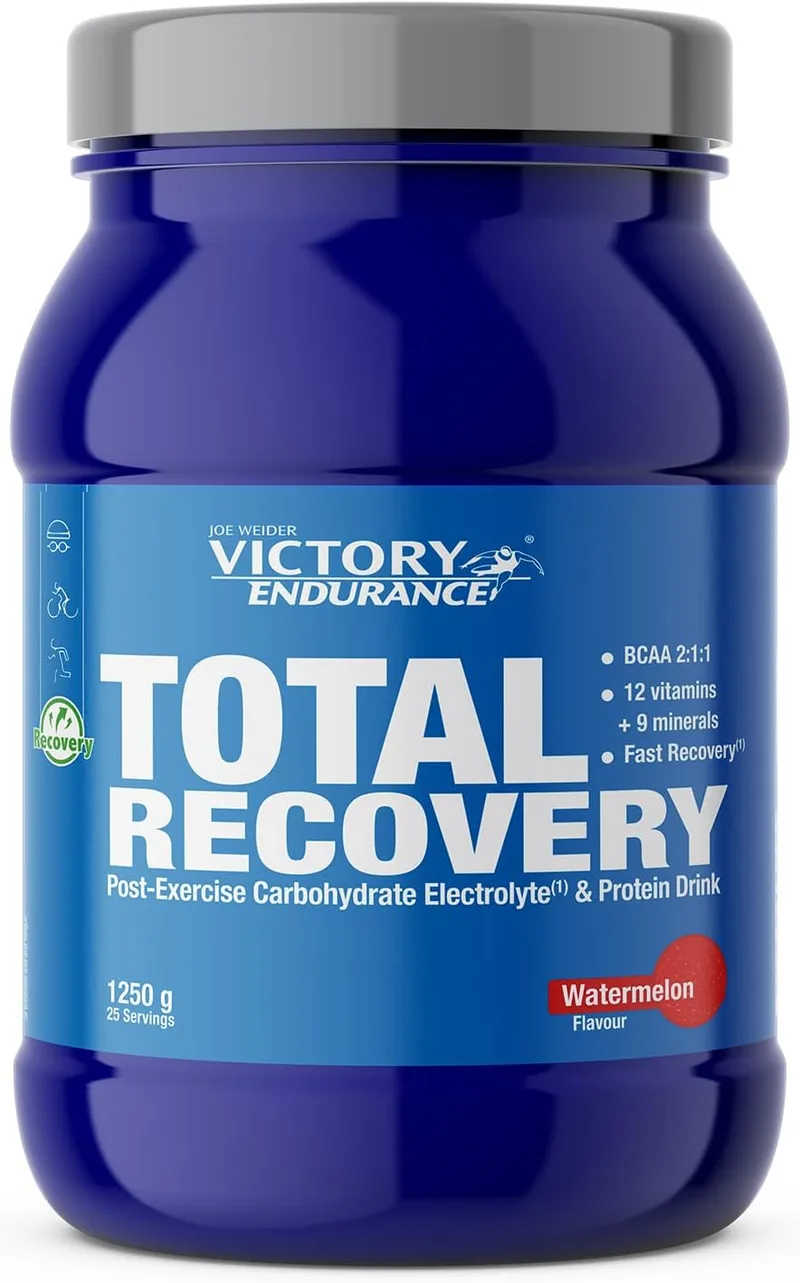 VICTORY ENDURANCE ▫️ Total Recovery (1250 g) Sabor Melancia, Bebida pós-treino à base de hidratos de carbono, eletrólitos e proteínas, com BCAA 2:1:1, 12 vitaminas e 9 minerais, recuperação rápida