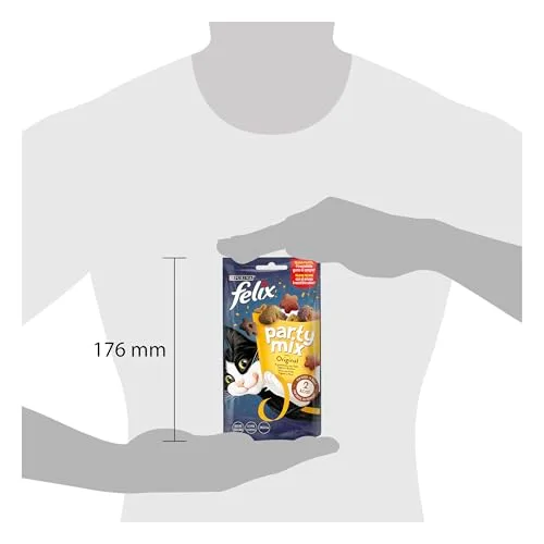 Felix ▫️ Party Mix Original, Snack, Guloseima para Gatos, Sabor a Frango, Fígado e Peru, 8 saquetas de 60 g 3