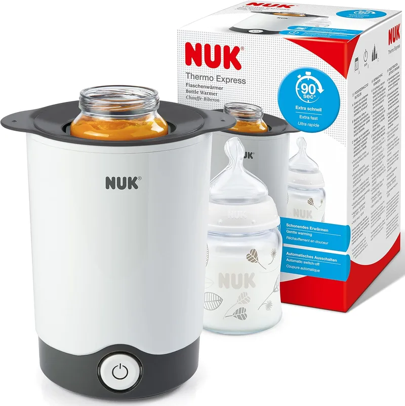 NUK ▫️ Thermo Express – aquecedor de biberões | Aquece líquidos e alimentos macios com cuidado em 90 segundos | Desligamento automático | Cesto elevável para facilitar a remoção | Ficha de 2 pinos (Europa)