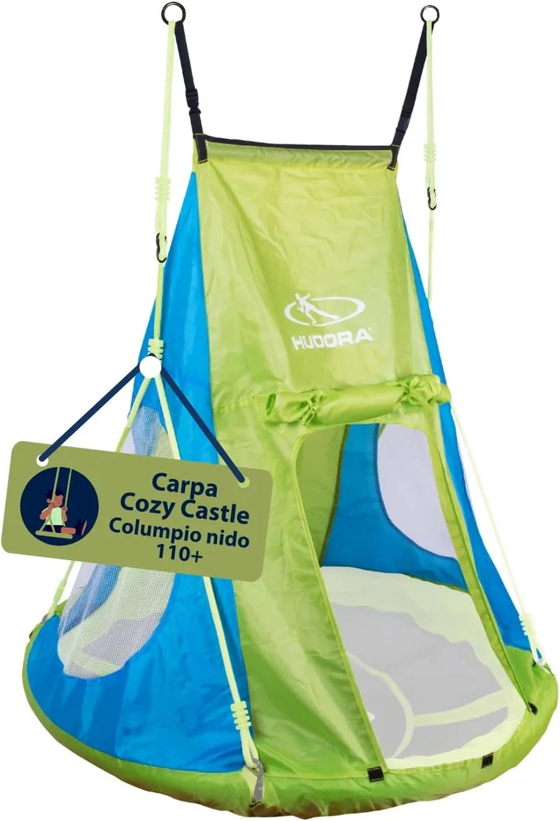 Hudora ▫️ Cosy Castle Tent Cover - Nest 90 & 110/120 Swing Tent Cover in Blue/Lemon - Tenda de baloiço em poliéster para interior e exterior
