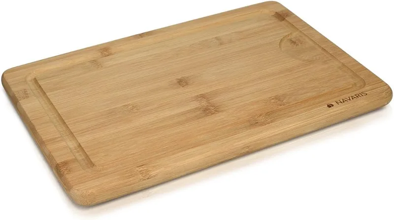 Navaris ▫️ Tábua de cortar em bambu XL - tábua de cozinha 35x23,5x1,8 cm - com ranhura para líquidos e proteção da lâmina