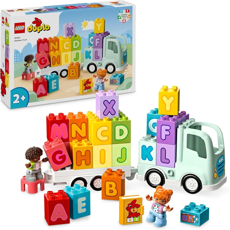 LEGO ▫️ DUPLO A Minha Cidade: Camião do Alfabeto com Reboque de Brinquedo para Crianças a partir dos 2 Anos - Brinquedos Educativos Montessori com Blocos com Letras para Aprender o Alfabeto e 2 Figuras 10421