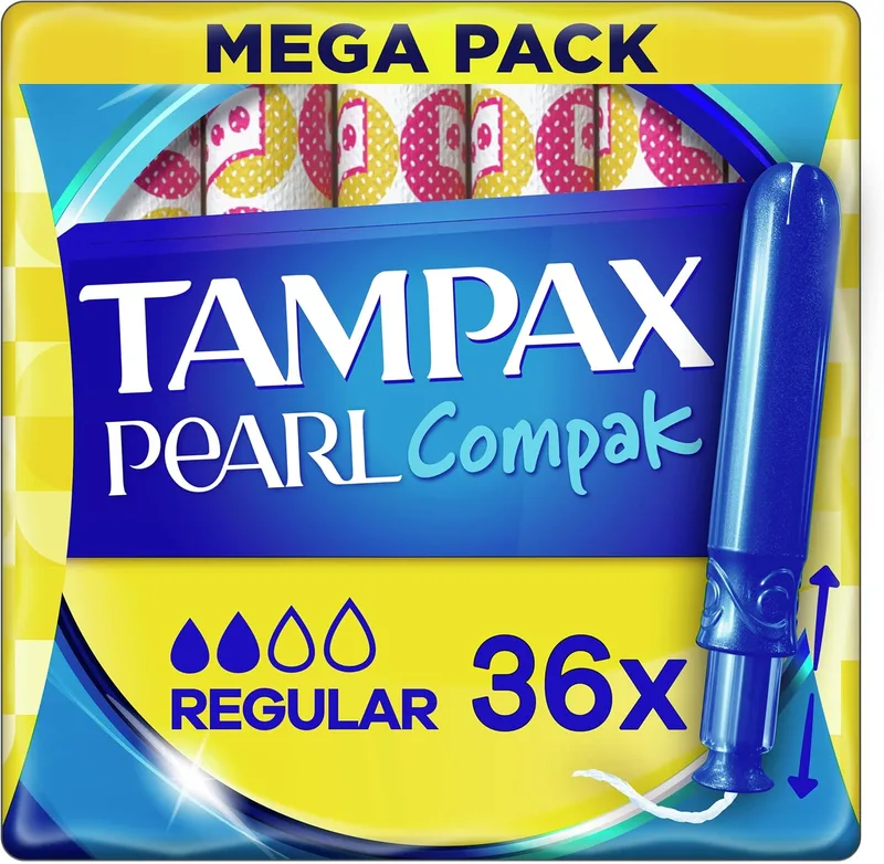 Tampax ▫️ Compak Pearl Regular com aplicador, proteção e discrição, 36 unidades