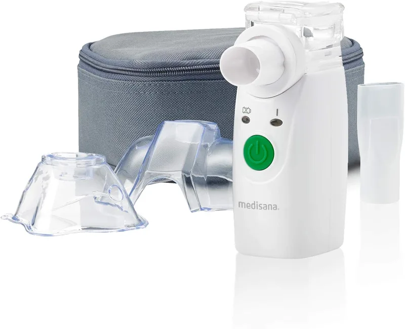 Medisana ▫️ IN 525 Inalador portátil para viagem, nebulizador ultrassónico com bocal e máscara para adultos e crianças, para constipações ou asma, com acessórios adicionais