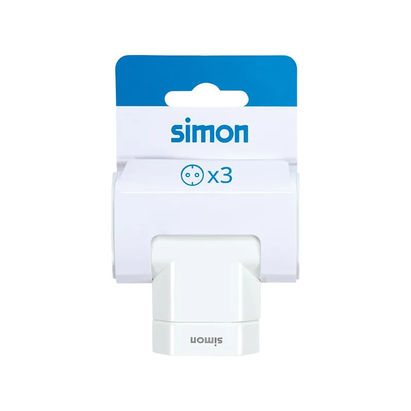 Simon ▫️ Adaptador com 3 tomadas laterais extra-plano de 10 A (250 V, 2500 W), tomada múltipla compacta para espaços reduzidos, cor branca 4