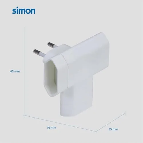 Simon ▫️ Adaptador com 3 tomadas laterais extra-plano de 10 A (250 V, 2500 W), tomada múltipla compacta para espaços reduzidos, cor branca 5