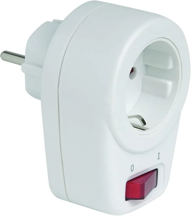 Simon ▫️ Adaptador com interruptor luminoso, tomada de parede, 1 tomada de 16 A, 250 V, potência máxima de 3680 W, design retrátil, cor branca
