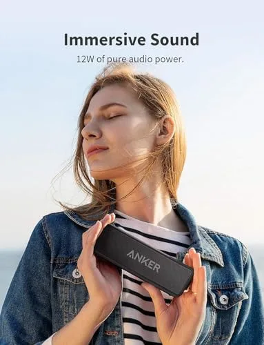 Anker ▫️ Soundcore 2: Altifalante Bluetooth portátil com som estéreo de 12 W, BassUp, resistência à água IPX7, 24 horas de reprodução, emparelhamento estéreo sem fios, para uso doméstico, ao ar livre e em viagem 4