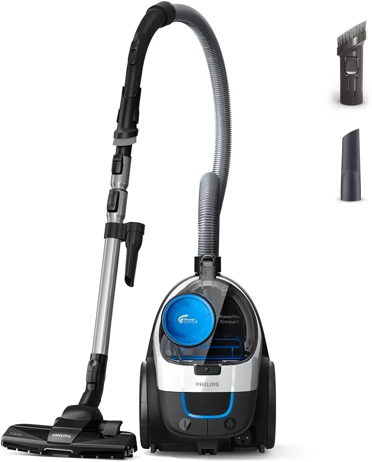 PHILIPS ▫️ Aspirador sem saco PowerPro Compact – Aspirador leve, potência de 900 W, bocal TriActive para pisos duros e tapetes, filtro HEPA H13 antialérgico, PowerCyclone 5 (FC9332/09)