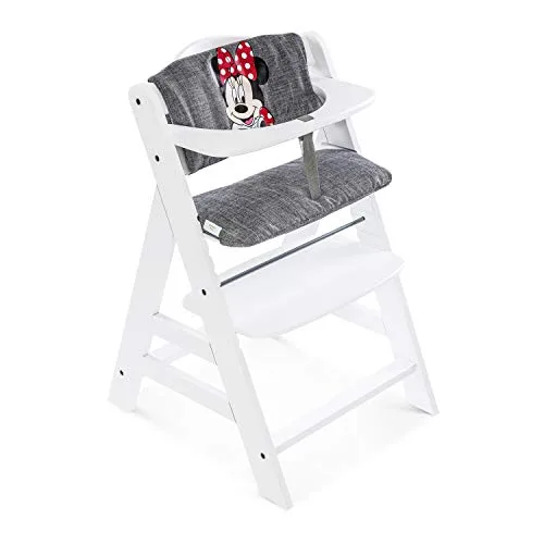hauck ▫️ Almofada Deluxe para Cadeira Alta - Almofada para cadeiras altas de madeira evolutivas Alpha Plus, Beta Plus e Arketa - Almofada macia de 2 peças para cadeiras altas evolutivas - Fácil de fixar - Minnie Mouse cinzenta 4