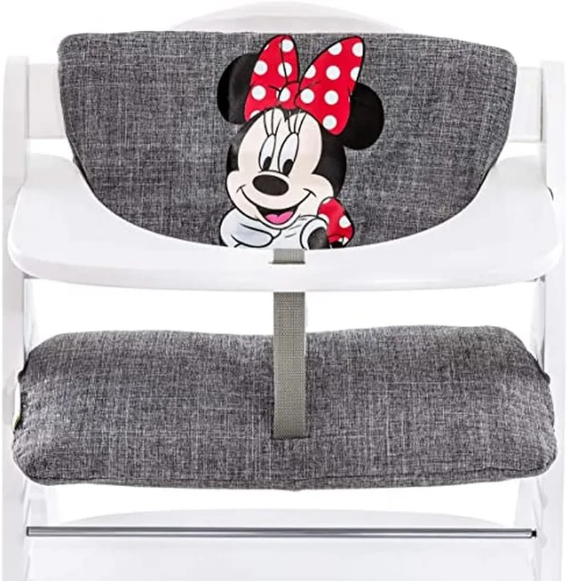 hauck ▫️ Almofada Deluxe para Cadeira Alta - Almofada para cadeiras altas de madeira evolutivas Alpha Plus, Beta Plus e Arketa - Almofada macia de 2 peças para cadeiras altas evolutivas - Fácil de fixar - Minnie Mouse cinzenta