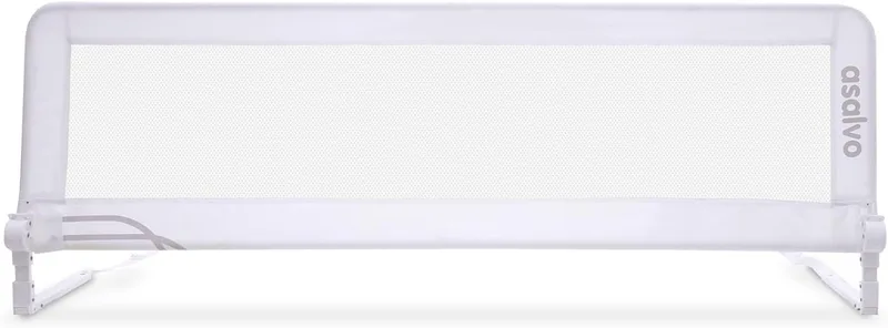 Asalvo ▫️ Barreira de cama 2 em 1 150 cm para crianças - Dobrável com correias ajustáveis + Adequada para cama de rodízio + Fácil instalação e lavagem simples - Proteção segura e estável - Branco