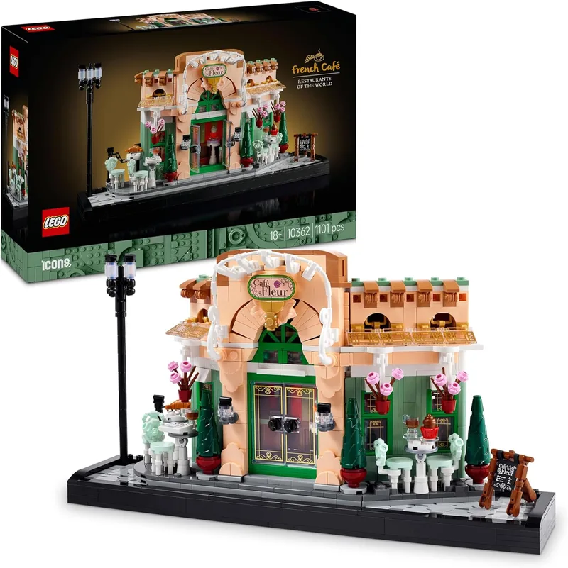 LEGO ▫️ Icons Cafetaria Francesa - Modelo de construção para adultos de um edifício, decoração para casa e escritório, fachada pitoresca, vasos de plantas e interior detalhado, presente para mulheres e homens 10362