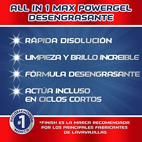 Finish ▫️ All in 1 Max Power Gel Brilho e Proteção, Gel de lavagem para a máquina de lavar louça, 2 unidades - Total de 70 lavagens 3