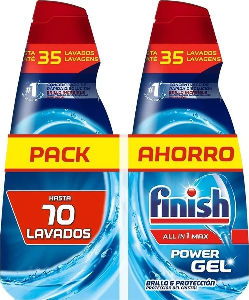 Finish ▫️ All in 1 Max Power Gel Brilho e Proteção, Gel de lavagem para a máquina de lavar louça, 2 unidades - Total de 70 lavagens