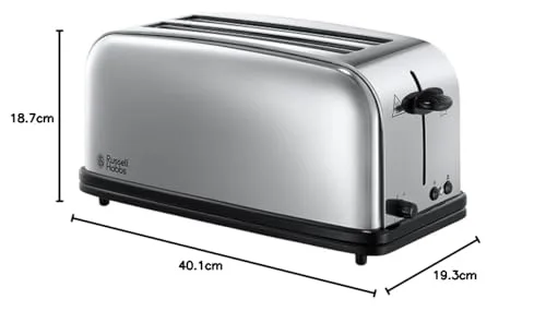 Russell Hobbs ▫️ Tostadeira Victory - 2 ranhuras longas e largas, capacidade para 4 fatias, tabuleiro recolhedor de migalhas, aquecedor de pãezinhos, funções de cancelamento e descongelamento, aço inoxidável, prateado - 23520-56 6
