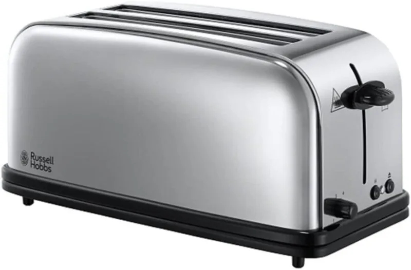 Russell Hobbs ▫️ Tostadeira Victory - 2 ranhuras longas e largas, capacidade para 4 fatias, tabuleiro recolhedor de migalhas, aquecedor de pãezinhos, funções de cancelamento e descongelamento, aço inoxidável, prateado - 23520-56