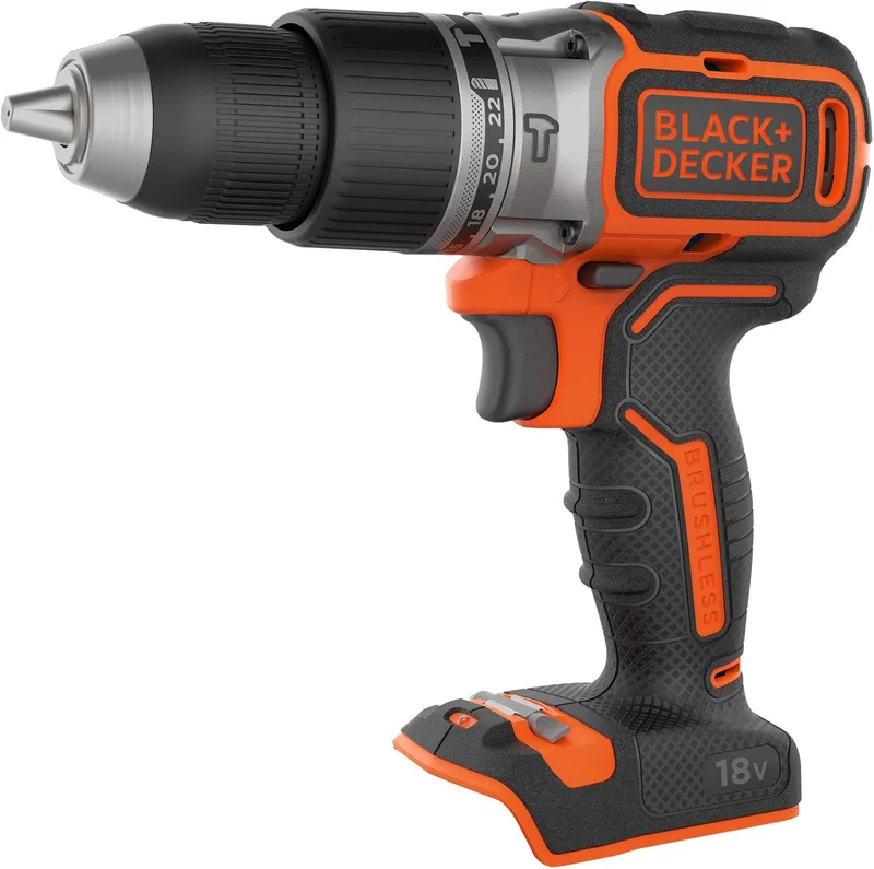Black+Decker ▫️ Berbequim de percussão sem fio de 18 V, motor sem escovas, 28,050 GPM, 52 Nm, 2 velocidades para perfurar madeira e aço, apenas a ferramenta, BL188N-XJ