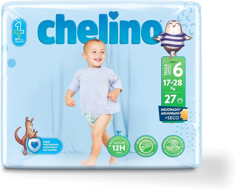 Chelino ▫️ Fraldas infantis Brancas, Tamanho 6 (Embalagem de 162)