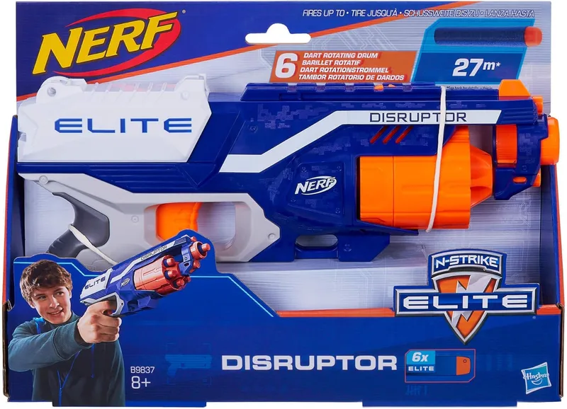 Nerf ▫️ Hasbro Elite, Disruptor, Lançador, 6 Dardos de Espuma Laranja e Azul, Jogos de Estratégia, Competição e Precisão, Longo Alcance, Prenda para Rapazes e Raparigas a partir dos 8 anos