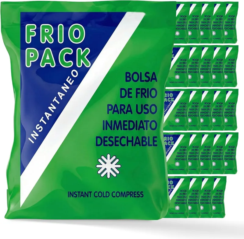 PRACTICOSA ▫️ Saco de frio instantâneo. Saco higiénico de utilização única. Sensação rápida e imediata para uso externo. Bolsas de frio multiusos. 14x23 cm. 24 unidades