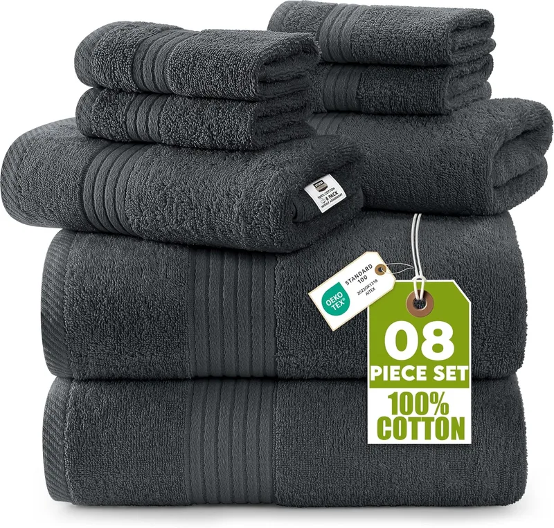Utopia Towels ▫️ Toalhas Utopia: Conjunto de toalhas Premium de 8 peças, 2 toalhas de banho, 2 toalhas de mão e 4 toalhas de banho. De algodão, para casas, hotéis e spas e super absorventes (cinzento)
