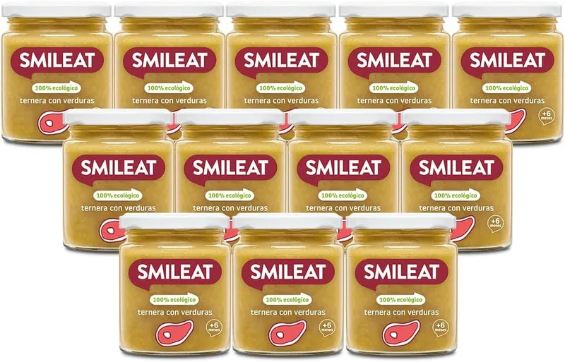 Smileat ▫️ Boião de carne e legumes biológicos, ingredientes reais, para bebés a partir dos 6 meses, sem glúten - Embalagem de 12 boiões x 230 g = 2760 g