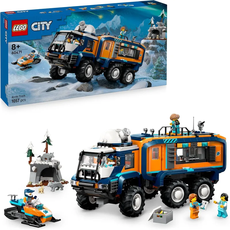 LEGO City Arctic Explorers Laboratório de Ciências Móvel - Camião de Brinquedo com Suspensão - Mota de Neve, 5 Minifiguras e 3 Figuras de Lobos Brancos - Prenda para Crianças 8+ 60471