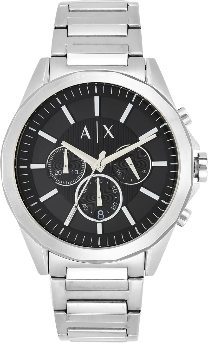 Armani Exchange ▫️ Relógio para homem, mecanismo cronógrafo de quartzo e caixa de 44 mm com bracelete em aço inoxidável