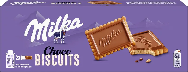 Milka ▫️ Choco Biscuits – Bolachas com Chocolate de Leite dos Alpes 150 g