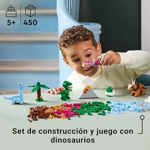 LEGO ▫️ Classic Dinossauros Criativos – Caixa de peças coloridas para construir um ovo de dinossauro, um Tiranossauro Rex, um Triceratops e um vulcão de brincar, presente para meninos e meninas a partir dos 5 anos 11041 2