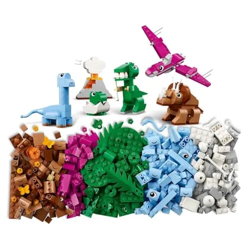 LEGO ▫️ Classic Dinossauros Criativos – Caixa de peças coloridas para construir um ovo de dinossauro, um Tiranossauro Rex, um Triceratops e um vulcão de brincar, presente para meninos e meninas a partir dos 5 anos 11041 4