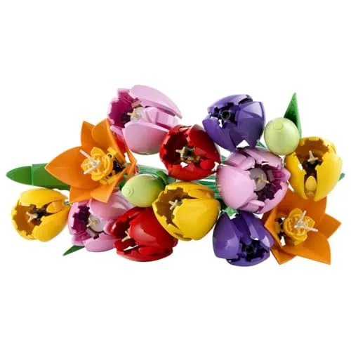 LEGO ▫️ Botanicals Ramo de Tulipas - Kit de Maquetes para Adultos com Flores Artificiais - Centro de Mesa Decorativo para a Sala com 14 Tulipas em 5 Cores - Presente para Mulheres - 11501 2