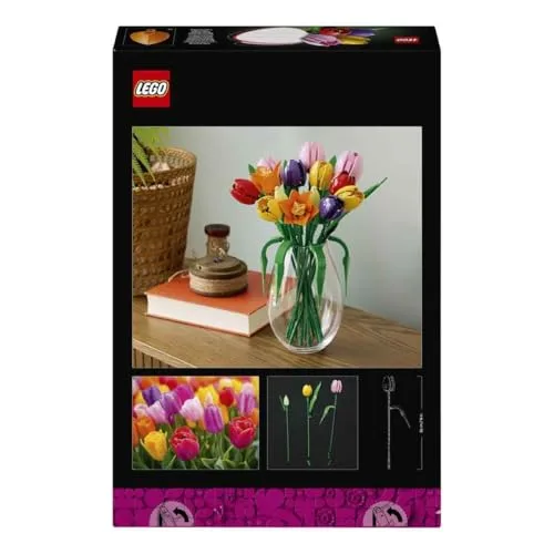 LEGO ▫️ Botanicals Ramo de Tulipas - Kit de Maquetes para Adultos com Flores Artificiais - Centro de Mesa Decorativo para a Sala com 14 Tulipas em 5 Cores - Presente para Mulheres - 11501 4