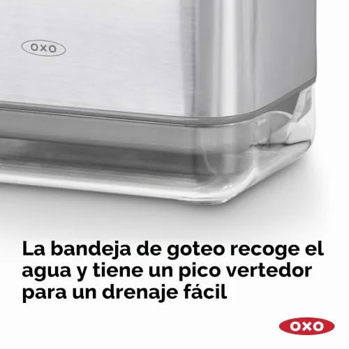 OXO ▫️ Good Grips Suporte para utensílios de cozinha para o lava-loiça, aço inoxidável, independente, 21,33 x 12,06 x 15,87 cm | Organiza esponjas e escovas, separador ventilado para secagem rápida, tabuleiro de escorrimento com bico de escoamento 5