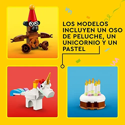 LEGO ▫️ 11029 Classic Caixa Criativa: Festa, Peças para jogos de mesa em família, Brinquedo para meninos e meninas a partir dos 5 anos, 12 mini-construções, carro, ursinho de peluche, unicórnio, ideia para presente 5