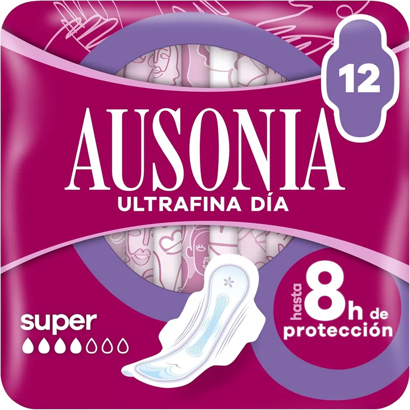 Procter & Gamble ▫️ Ausonia Ultrafine Pads Super With Wings, 12 unidades, para proteção diurna, até 8 horas de proteção